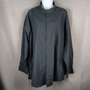 Diamante Bigman Black Mandarin Collar Button Front Long Sleeve Shirt Mens L